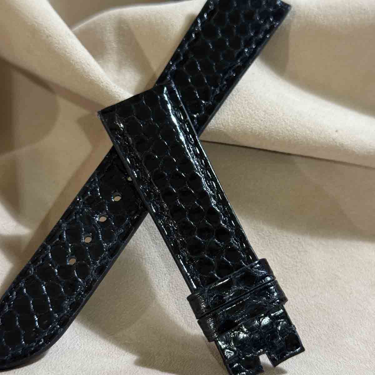 sna-162 シースネイク（ウミヘビ） レザー 腕時計 ベルト ブラック (ラグ幅21 mm - バックル幅18 mm)