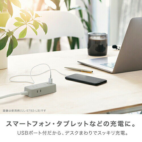 ソニック ポータブルコンセント 3口コンセント 1.5m USBポート付 ユートリム ライトブルー UL-5817-LB　OY