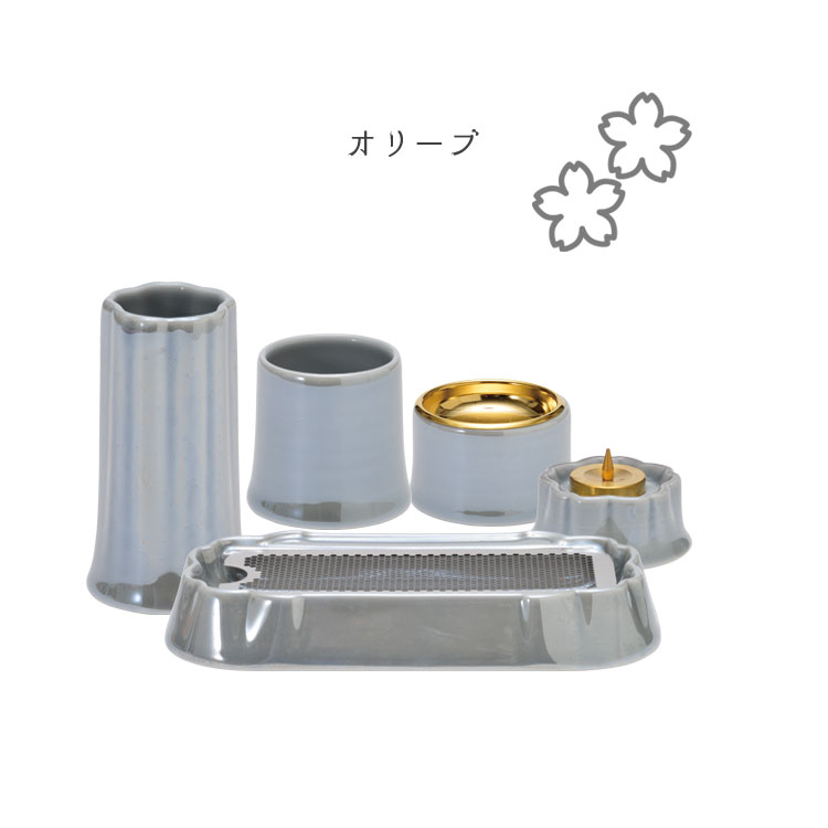 【お盆セールポイント10倍】有田焼 仏具セット さくら ミニサイズ 5点セット 陶器 国産 日本製 五具足 小さい 小型 シンプル 仏壇 yoshimaru-10001859 お仏壇のよしまる サンプル画像2
