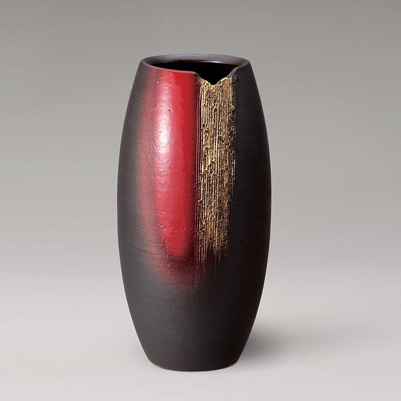 【春のお彼岸セールポイント10倍】信楽焼 赤金彩長花入 和 和風 陶土 小物 収納 玄関 ギフト プレゼント 伝統 伝統工芸 花入れ おしゃれ 新築祝い インテリア 置物 贈り物 花瓶 開店祝い お祝い 日本 花たて 花びん 花器 やきもの 花瓶 陶器 日本製 国産 モダン 工芸品