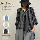 【55%OFFクーポンで¥12,375】 ランダムストライプ ジャガード Vネック シャツ 半袖 レディース トップス 春 夏 黒 ブラック ベージュ ブルー ...