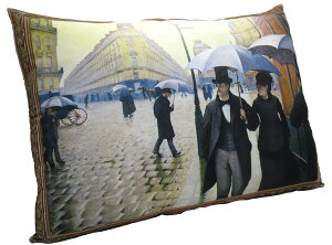複製画・クッション美術館 カイユボット パリの通り、雨 (H47.5cm×W63cm)