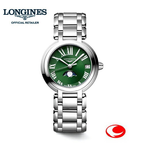 （最強配送）【ご購入特典あります。】LONGINES ロンジン (プリマルナ)　L8.115.4.61.6 グリーン　レディース　30.5mmサイズ　ロンジン プリマルナ　クォーツ（6時位置にムーンフェイズ表示）L81154616　母の日【プレゼント】