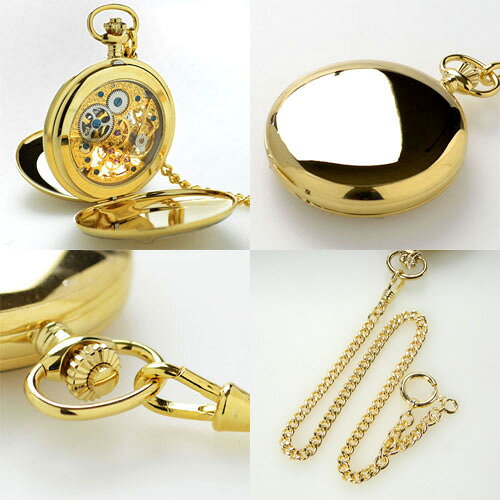 （最強配送）Rapport（ラポート）　ポケットウォッチ（懐中時計）PW90　両面スケルトン　両面開き 手巻き懐中時計 メカニカル スケルトン