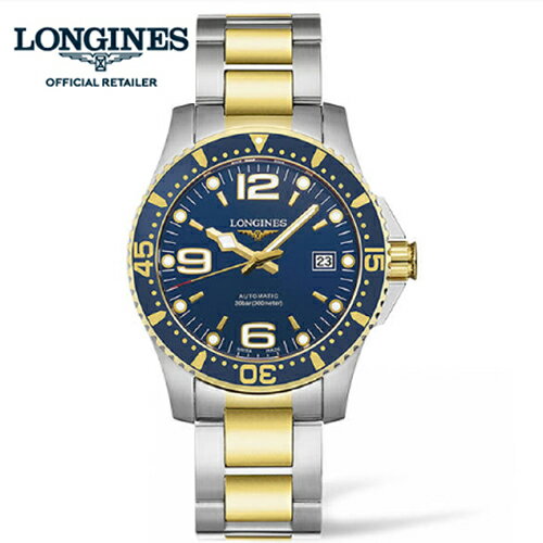 ロンジン 【ご購入特典あります。】（5年間保証）LONGINES ロンジン ハイドロコンクエスト　コンビ ブルー文字板　腕時計 41mm　300m防水　ダイバーウォッチ　自動巻　　L3.742.3.96.7 正規品 ロンジン公式サイト登録/正規販売店- 【送料無料】L37423967