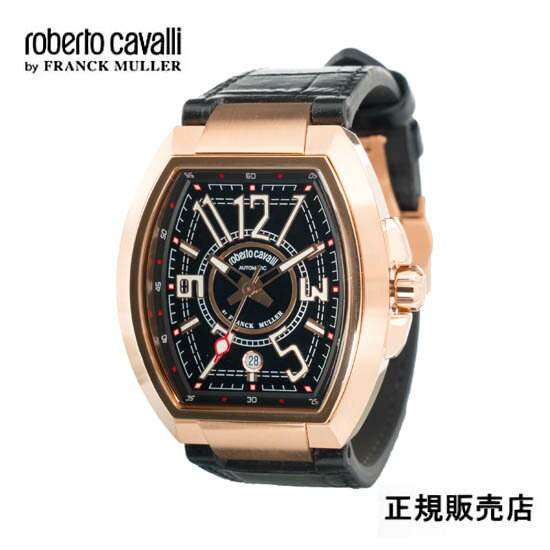 （あす楽）(ご購入特典 ロベルトカヴァリのカフスプレゼント) ロベルトカヴァリ バイ フランクミュラー roberto cavalli by FRANCK MULLER　ブラックラバーベルト 自動巻　メンズ 腕時計 RV1G207L0061 最新モデル