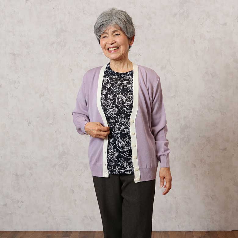 【 日本製 洗える 】ライン入り カーディガン シニアファッション 70代 80代 60代 送料無料 レディース おばあちゃん服 sサイズ お年寄り 高齢者 春夏 誕生日 yosoiki-10000135 小さいシニア服の店_キテコミニ サンプル画像3