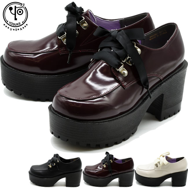 【 返品無料 交換無料 】 【 ショップ袋プレゼント 】 ヨースケ YOSUKE レースアップシューズ パンプス 厚底 レディース 全3色 S-LL 4450002(予約)は9月上旬〜の入荷です