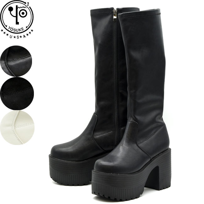 【 返品無料 交換無料 】 【 ショップ袋プレゼント 】 ヨースケ YOSUKE 厚底ブーツ ストレッチブーツ ロングブーツ ハイソール レディース 全3色 S-LL 黒 白 2605017 到着後のレビューでクーポンプレゼント
