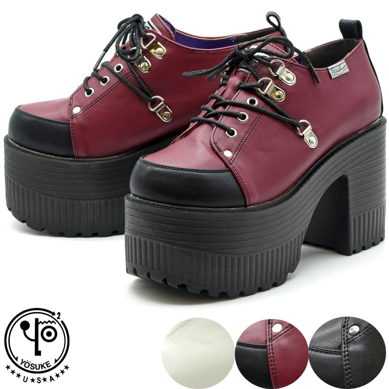 【 返品無料 交換無料 】 【 ショップ袋プレゼント 】 ヨースケ YOSUKE 厚底シューズ レースアップシューズ プラットフォーム メンズ 全3色 黒 白 赤 26 27 2608084