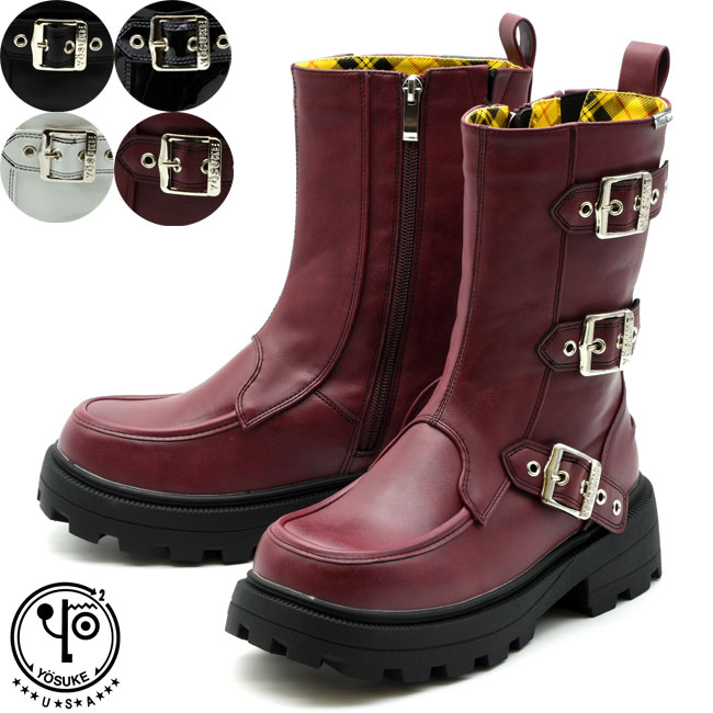 【 返品無料 交換無料 】 【 ショップ袋プレゼント 】 ヨースケ YOSUKE ベルテッドブーツ 厚底ブーツ ショートブーツ レディース ブラック 黒 全4色 2710053