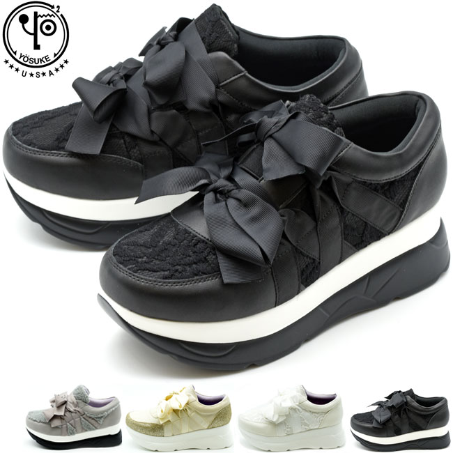 【 返品無料 交換無料 】 【 ショップ袋プレゼント 】 ヨースケ YOSUKE 厚底スニーカー ハイソール レディース 全4色 S M L LL 黒 白 ブラック ホワイト 4450032のサムネイル