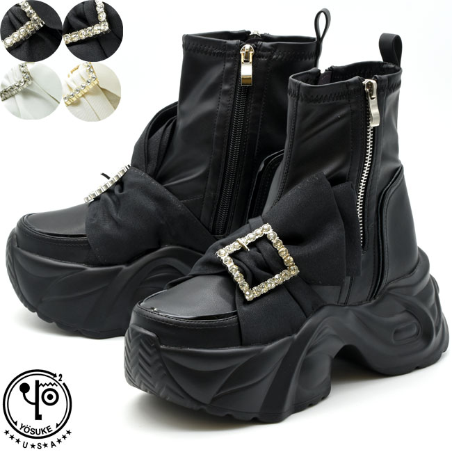 【 返品無料 交換無料 】 【 ショップ袋プレゼント 】 ヨースケ YOSUKE ストレッチブーツ 厚底ブーツ スニーカーブーツ ショートブーツ レディース 全4色 黒 白 4450085