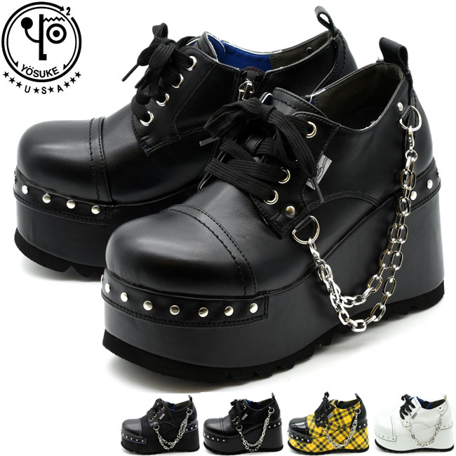 【 返品無料 交換無料 】 【 ショップ袋プレゼント 】 ヨースケ YOSUKE 厚底シューズ レースアップシューズ ウェッジソール プラットフォーム レディース 全3色 S-LL ブラック 黒 4460040(予約)は12月中旬～の入荷です