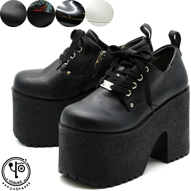 【 返品無料 交換無料 】 【 ショップ袋プレゼント 】 ヨースケ YOSUKE 厚底シューズ レースアップシューズ プラットフォーム ハイソール レディース 全4色 S-LL ブラック 黒 4460115