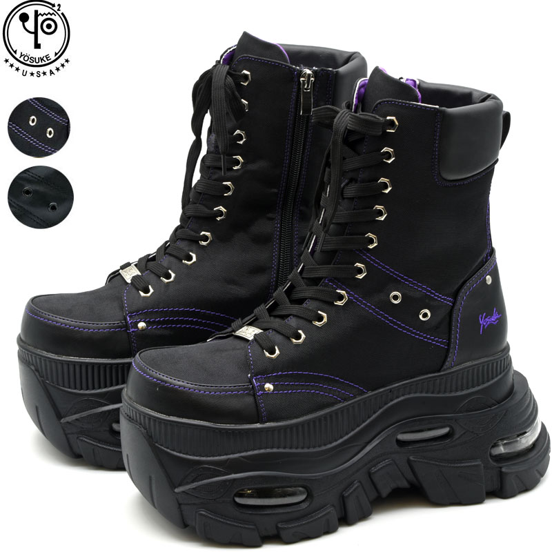 【 返品無料 交換無料 】 【 ショップ袋プレゼント 】 ヨースケ YOSUKE スニーカーブーツ 厚底ブーツ ショートブーツ レースアップブーツ メンズ 26 27 黒 ブラック 4468043
