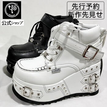 【入荷済み！】 ヨースケ 厚底ブーツ 公式キズ補修液付 YOSUKE スタッズデザイン ショートブーツ レディース10.3cmヒール