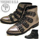 【2BUYクーポン対象】【25.0cm限定】 ヨースケ YOSUKE ショートブーツ レディース 本革 スタッズデザイン 歩きやすい ローヒール