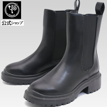 【Lサイズ限定】 ヨースケ YOSUKE サイドゴアブーツ レディース ブラック 歩きやすい 5.5cmヒール ※公式SHOP特典キズ補修液付