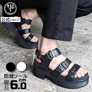 最新作 / ヨースケ メンズ サンダル 公式キズ補修液付 YOSUKE 厚底サンダル メンズ バックベルト レースアップデザイン 靴 黒 白 防滑ソール ふかふかのフットベッドで歩きやすい 疲れない 約6cmヒール