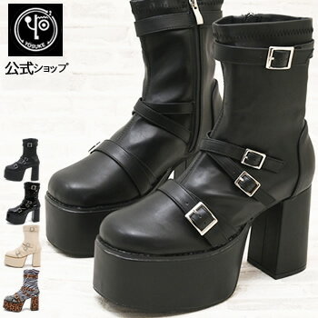 【2BUYクーポン対象】 ヨースケ 厚底ブーツ 公式キズ補修液付 YOSUKE ショートブーツ レディース 約10cm チャンキーヒール 靴 ストレッチブーツ