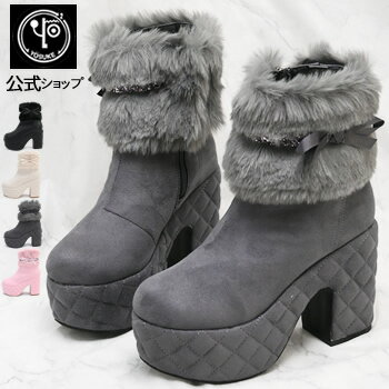 【2BUYクーポン対象】 ヨースケ 厚底ブーツ 公式キズ補修液付 YOSUKE ボア付き ショートブーツ レディース 10.5cmヒール ファーブーツ ボアは取り外し可