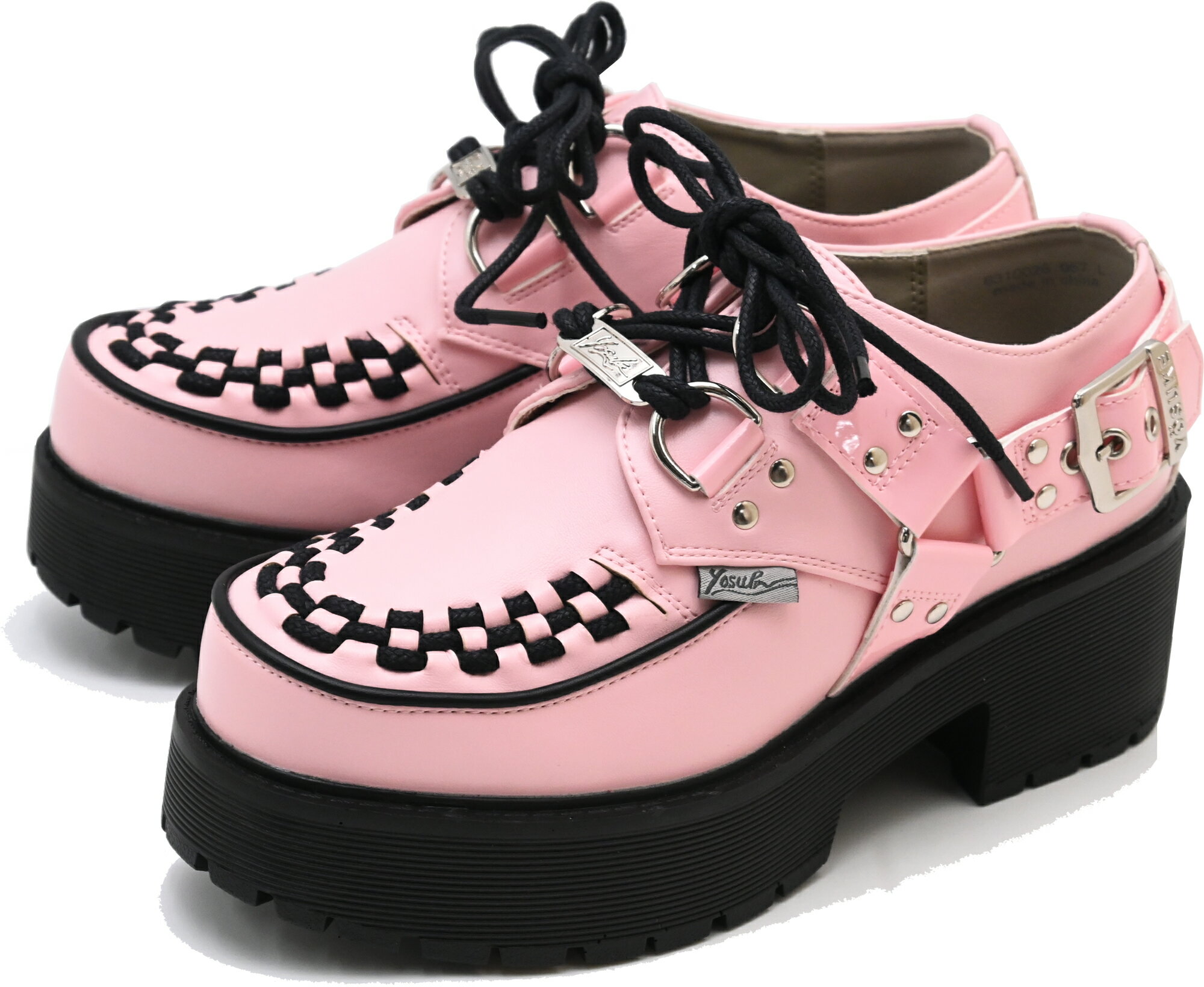 レース×合皮厚底シューズ ピンク レースレディース Lace Ladies 厚底ランニングシューズ （ピンク