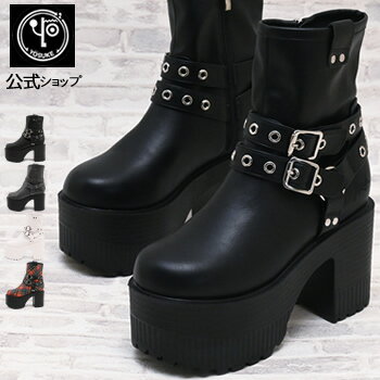 ヨースケ 厚底ブーツ 公式キズ補修液付 YOSUKE エンジニアブーツ デザイン ショートブーツ レディース10cmヒール ボリュームソール 厚底靴