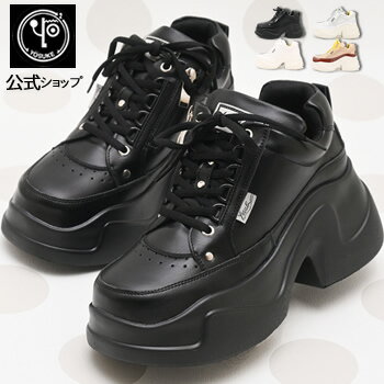 ヨースケ 厚底スニーカー 公式キズ補修液付 YOSUKE レースアップシューズ レディース ヒールスニーカー 黒 白 シルバー ゴールド 7.3cmボリュームソール 厚底靴
