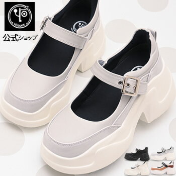 ヨースケ 厚底スニーカー 公式キズ補修液付 YOSUKE ストラップシューズ ヒールスニーカー レディース アイボリー 黒 ライトグレー 約7.4cm ボリュームソール 厚底靴
