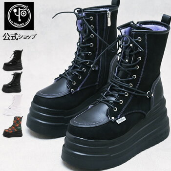 ヨースケ YOSUKE 厚底ブーツ レディース 公式キズ補修液付 厚底スニーカー ハイカット レースアップブーツ 9.5cmソールボリュームソール