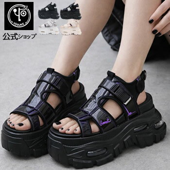 ヨースケ 厚底サンダル 公式キズ補修液付 YOSUKE 厚底シューズ スニーカーサンダル スポーツサンダル 10cmエアーソール 厚底靴 ライブ用 ベルクロ バックベルト レディース 黒 白 エナメル