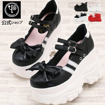 ヨースケ 厚底スニーカー 公式キズ補修液付 YOSUKE ストラップシューズ ヒールスニーカー レディース りぼん　ホワイト　赤　黒　黒白　 約10.5cm ボリュームソール 厚底靴 メリージェーン