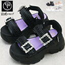 【公式SHOP特典キズ補修液付】 ヨースケ YOSUKE 厚底サンダル ビジューバックル付き バックベルト 7.5cm 厚底フラット 靴