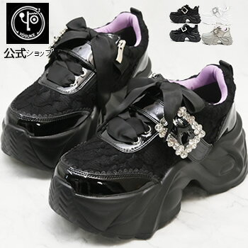 ヨースケ公式キズ補修液付 YOSUKE 厚底スニーカー レディース ビジュー付き りぼん レース 歩きやすい 7cmソール