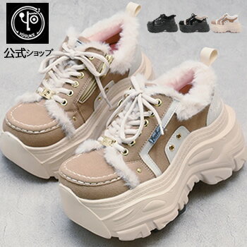 ヨースケ公式キズ補修液付 YOSUKE ファー付き 厚底スニーカー レディース 9cm 厚底トラックソール 靴
