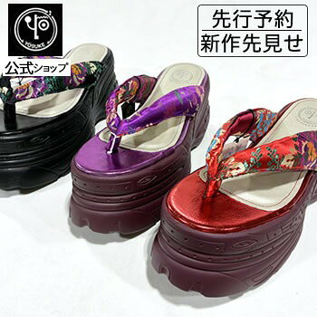 ヨースケ サンダル 予約販売3月下旬入荷予定 YOSUKE 厚底サンダル 鼻緒 ベンハー サンダル トングサンダル 草履 下駄 和柄刺繍 レディース 浴衣 花柄 歩きやすい 10.2cm 厚底フラット ボリュームソール プラットフォームサンダル