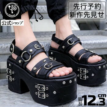 予約特典付 / ヨースケ サンダル 予約販売5月中旬頃入荷予定 YOSUKE 厚底サンダル メンズ バックベルト レースアップデザイン 靴 黒 防滑ソール ふかふかのフットベッドで歩きやすい 疲れない 約12.3cmヒール 公式キズ補修液付