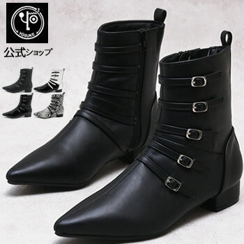 ヨースケ ブーツ 公式キズ補修液付 YOSUKE ポインテッドトゥ ショートブーツ ウエスタンブーツ風 レディース 歩きやすい 2.7cmヒール 靴