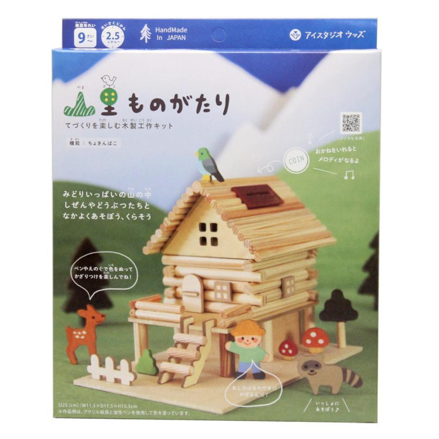 自然素材を合わせてつくる ぬくもりあるログハウス型貯金箱。 お金を入れるとメロディーが流れ、木の雰囲気が心安らぐ 手作りログハウス型貯金箱！ 既に型取りされているパーツを貼り付けるだけなので、 切る作業は丸棒の長さ調節のみ！ 木のそのままの色を楽しむもよし、 絵の具で塗ってオリジナルログハウスを作るもよし！ 木を使って、あなたらしい作品を作ってみましょう。 ※写真はイメージサンプルです。あくまでイメージですので、実際の商品と異なります。 （外箱の保証は致しません。） 当店では、商品の初期不良等の返金・交換は致しておりません。申し訳ございませんが万が一初期不良等ございましたらメーカー様に直接お問い合わせをお願い致します。 商品によっては、外箱に（擦り傷・凹み・破れ等）のダメージがある場合がございます。 【関連キーワード】 山里ものがたり A83　木製工作キット　アイスタジオ　メイキングトイ　自由研究　夏休み　おもちゃ　玩具　ポイント消化　キャラクターグッズ　インテリア
