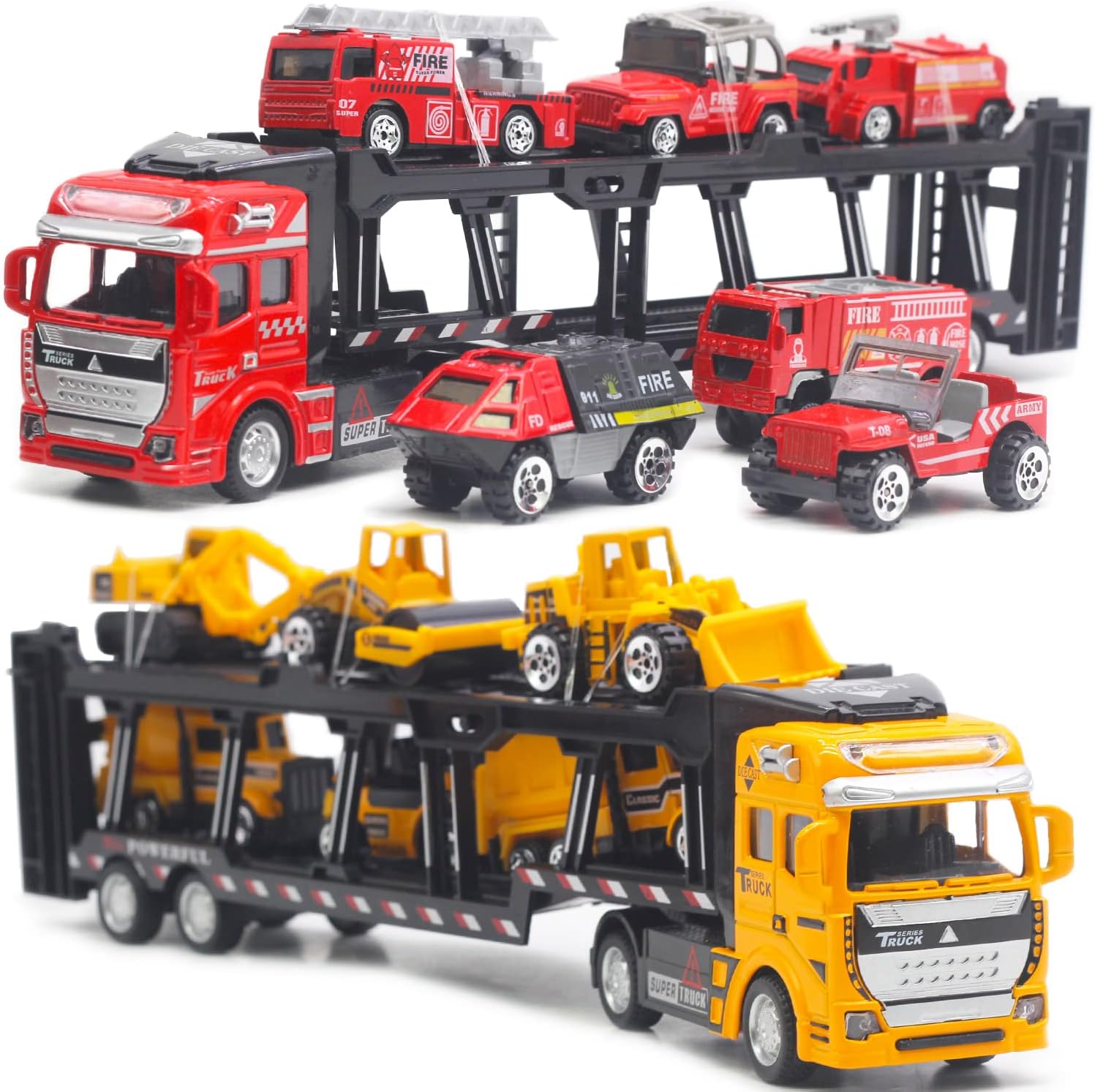 【★100円クーポン付き】運搬車 働く車 おもちゃ トイカー 6台ミニカーセット 大きめ 工事カー 赤い くるま 合金 作業車両 火事車 警察車 ミリタリー車 ...