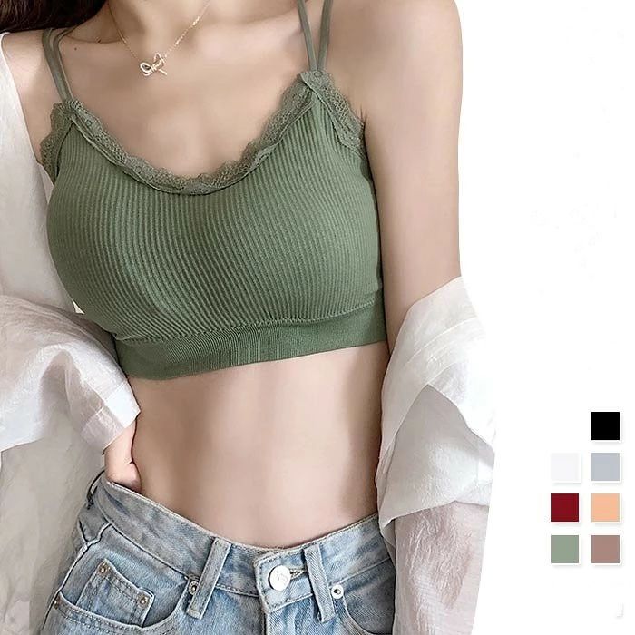 バッククロスキャミソール レース ブラジャー レディース 夏 パッド付き ノンワイ...