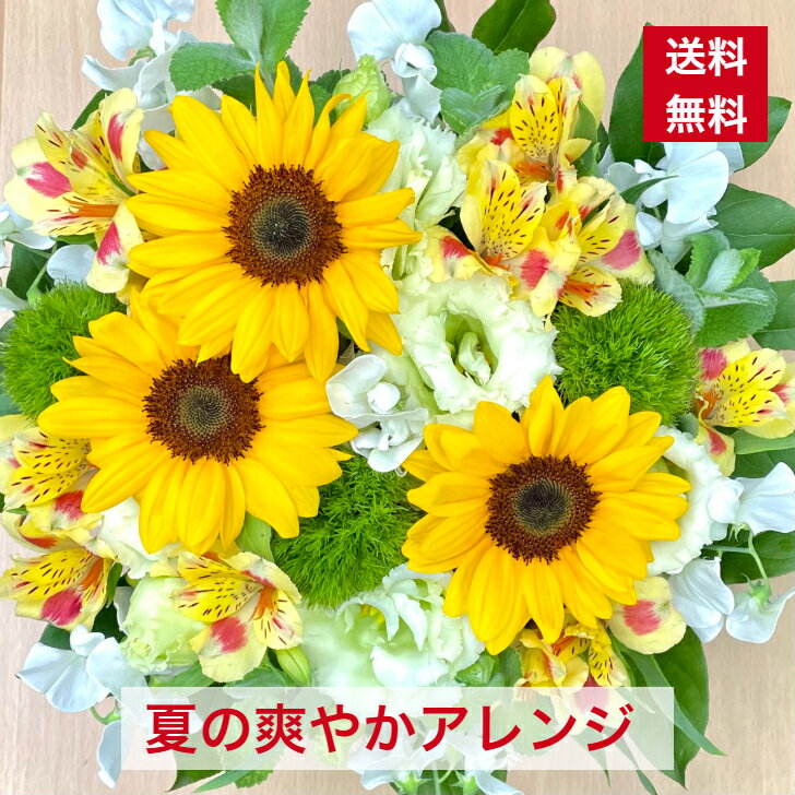 楽天Clover　Flower夏の 爽やか アレンジ 送料無料 お中元 夏ギフト 花 プレゼント 人気 メッセージ 誕生日 おしゃれ アレンジメント 父の日 ギフト フラワーアレンジメント ひまわり トルコキキョウ ヒマワリ オススメ フラワーアレンジ お父さん オシャレ 明るい おすすめ アレンジ花 0611