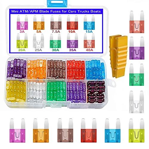Kiligen 120個小型ヒューズ 車ブレードヒューズ3A 5A 7.5A 10A 15A 20A 25A 30A 35A 40Aヒューズ脱着工具付き-自動車用