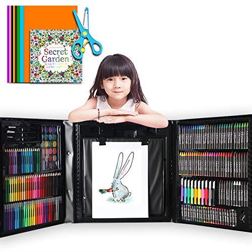 Bootlife お絵かきセット【色鉛筆 クレヨン 水性ペン 176ピース】 お絵かきアートセット 知育教育 イラスト 入園 入学祝い 誕生日プレゼント 新年 お年賀に 内祝い 贈り物に！(ブラック)