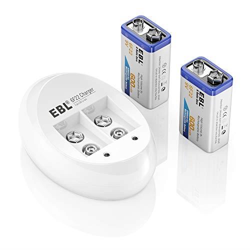 EBL 9V電池 充電式 2本電池充電器セット 9V充電池 600mAh 006p エネループ カメラ/時計/ラジオ/おもちゃ/ギター/屋内煙探知機に対応 9V..