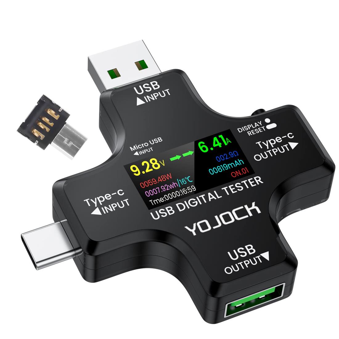 YOJOCK USB電圧電流チェッカー Type-C テスター アップグレードカラーディスプレイ 電流/電圧/抵抗/温度/通電時間など表示 Quick Charge 3.0/ QC2.0/ USB C/Android/iPhone/iPad対応 パワー/キャパシティ/時間/ワット/同時表示 クイックチャージャー充電スピードなど測量 3.6