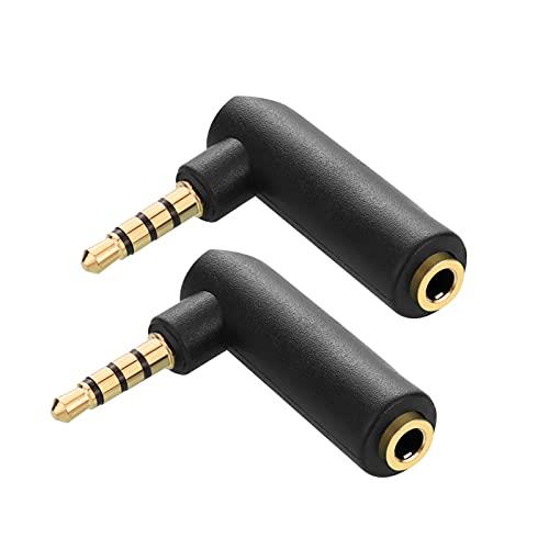 Borsuer  L字型3.5mm ステレオミニプラグ 2個セット 4極 3.5mm L型変換コネクタ 90度 ミニジャック イヤホン接続 角度変換コネクタ 金メッキ