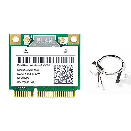 Wi-Fi 6 AX3000HMW 3000Mbps Bluetooth5.1ハーフミニPCI-EネットワークWlan WIFIカード ワイヤレス802.11ax / acデュアル バンド2.4Ghz / 5GアダプターMU-MIMO OFDMA Windows 10(64ビット)アダプター用