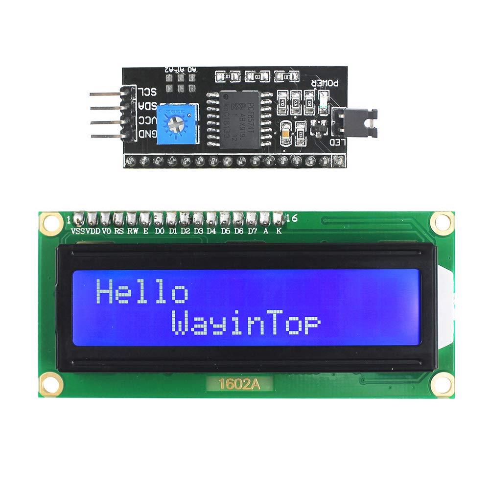 WayinTop 1602 LCD ディスプレイモジュール 16×2キャラクタ 青 バックライト付き 白抜き + IIC/I2C/TWI/SPI シリアルインターフェイス シリアルI/F モジュールポート